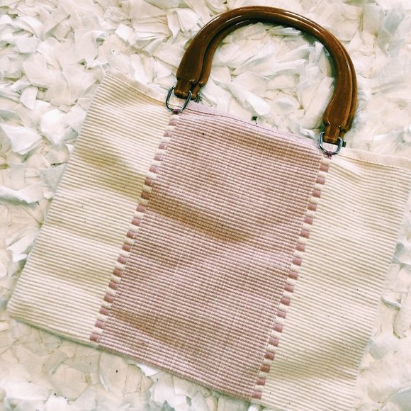 Vintage Pink & White Tote Style Acrylic Handle Bag